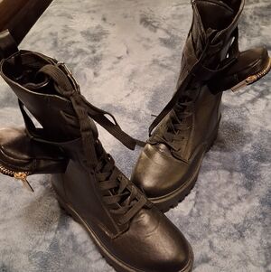 Women's Black Lace-Up Combat Goth Boots